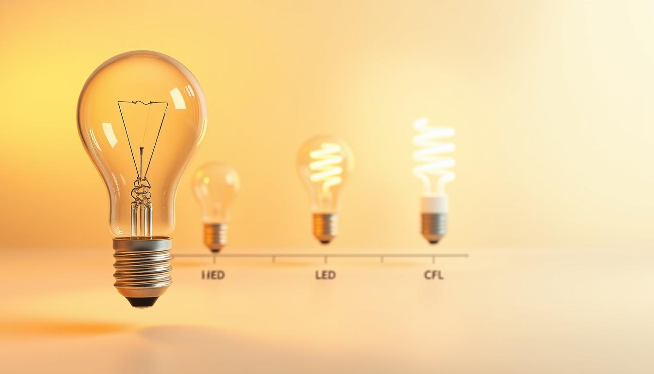 A visually captivating illustration of the "Light Bulb Lifespan." In the foreground, a clear, realistic light bulb is prominently displayed, showcasing its illuminated filament and making it the focal point. In the middle ground, an artistic timeline shows different types of light bulbs—incandescent, LED, and CFL—positioned in a row, each represented with a stylized lifespan chart beneath them, fading in color to illustrate how their longevity varies. The background features a soft gradient, transitioning from warm yellow light to cooler hues, symbolizing the passage of time. The lighting is bright yet soothing, with soft shadows enhancing depth. The overall mood is informative and inviting, perfect for an educational article on home lighting. Capturing the essence of various light bulb life expectancies, this image is branded with "imltlled" subtly integrated into the design. A visually captivating illustration of the "Light Bulb Lifespan." In the foreground, a clear, realistic light bulb is prominently displayed, showcasing its illuminated filament and making it the focal point. In the middle ground, an artistic timeline shows different types of light bulbs—incandescent, LED, and CFL—positioned in a row, each represented with a stylized lifespan chart beneath them, fading in color to illustrate how their longevity varies. The background features a soft gradient, transitioning from warm yellow light to cooler hues, symbolizing the passage of time. The lighting is bright yet soothing, with soft shadows enhancing depth. The overall mood is informative and inviting, perfect for an educational article on home lighting. Capturing the essence of various light bulb life expectancies, this image is branded with "imltlled" subtly integrated into the design.