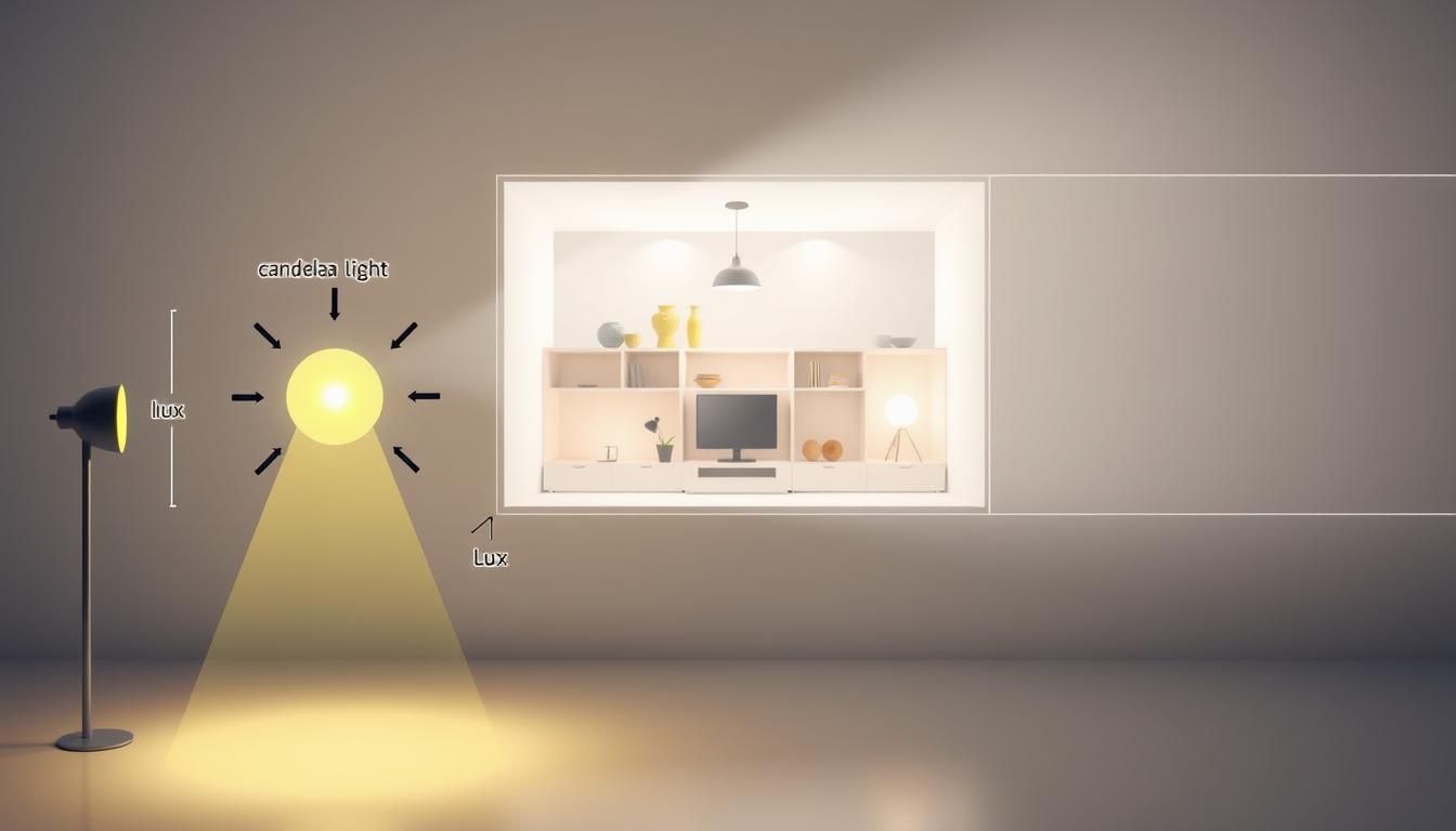 A visually engaging educational illustration depicting the concepts of candela, lux, and lumens in an enlightening manner. In the foreground, a clear, labeled diagram showcases a light source emitting light measured in candela, surrounded by arrows indicating the distribution of light intensity in various directions. The middle layer includes a bright room showcasing objects illuminated to different lux levels, demonstrating how light interacts with surfaces. The background features a gradient representing the luminous flux measured in lumens, with soft lighting that creates an inviting and informative atmosphere. The overall mood is professional and educational, with a clean, modern aesthetic. Ensure there are no texts or watermarks, and include the brand name "imltlled" in a subtle way within the design. A visually engaging educational illustration depicting the concepts of candela, lux, and lumens in an enlightening manner. In the foreground, a clear, labeled diagram showcases a light source emitting light measured in candela, surrounded by arrows indicating the distribution of light intensity in various directions. The middle layer includes a bright room showcasing objects illuminated to different lux levels, demonstrating how light interacts with surfaces. The background features a gradient representing the luminous flux measured in lumens, with soft lighting that creates an inviting and informative atmosphere. The overall mood is professional and educational, with a clean, modern aesthetic. Ensure there are no texts or watermarks, and include the brand name "imltlled" in a subtle way within the design.